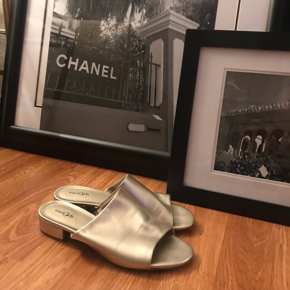 Gold slip on mini heel sandal